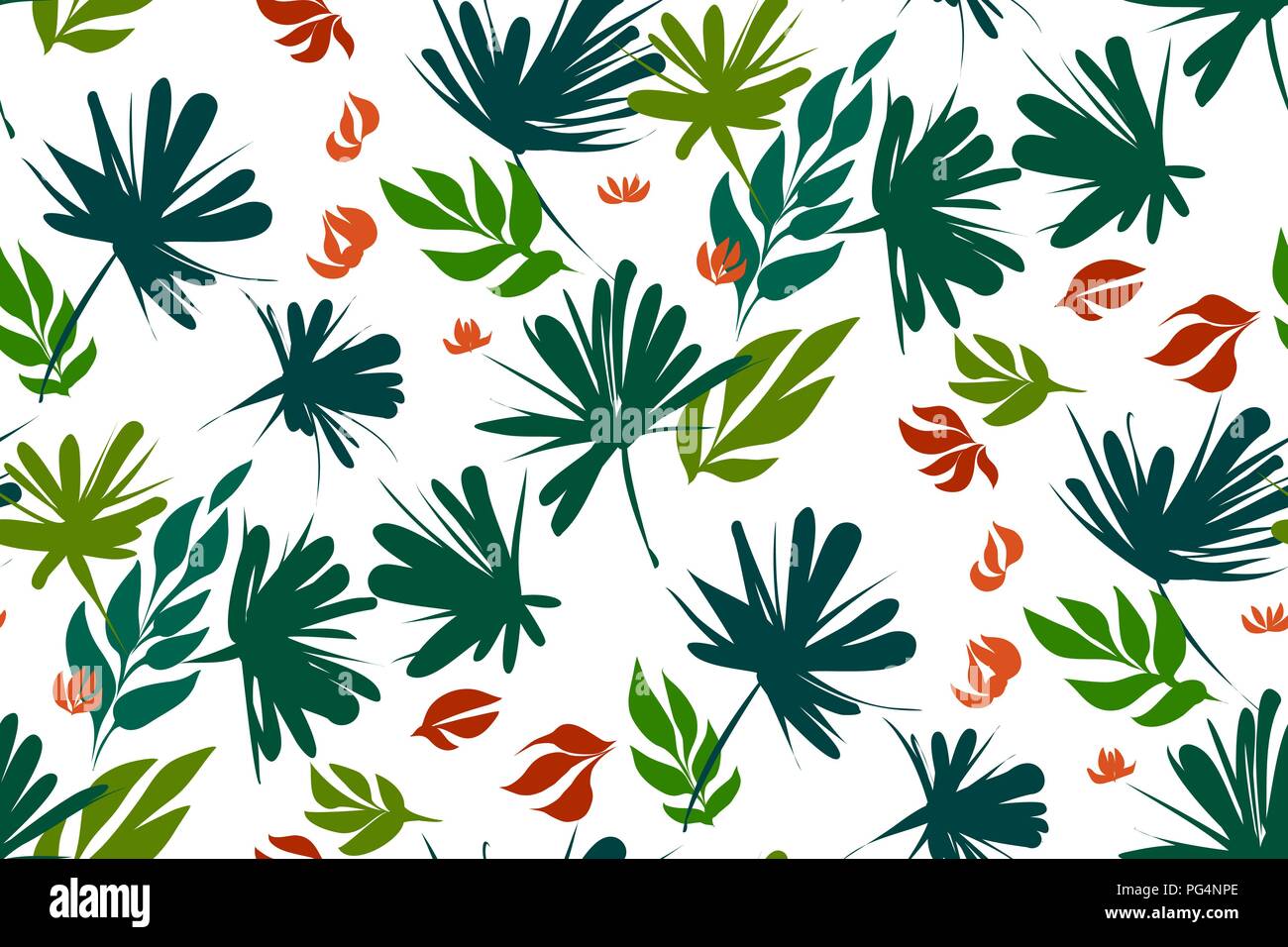 Floral seamless pattern con foglie tropicali. Illustrazione botanica dipinta a mano. La stampa tessile, tessuto swatch, la carta di avvolgimento. Vettore. Illustrazione Vettoriale