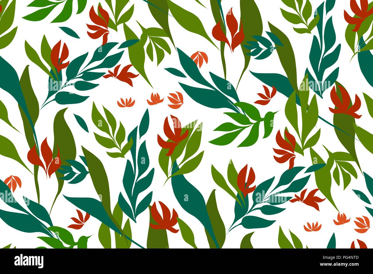 Floral seamless pattern con foglie tropicali. Illustrazione botanica dipinta a mano. La stampa tessile, tessuto swatch, la carta di avvolgimento. Vettore. Illustrazione Vettoriale