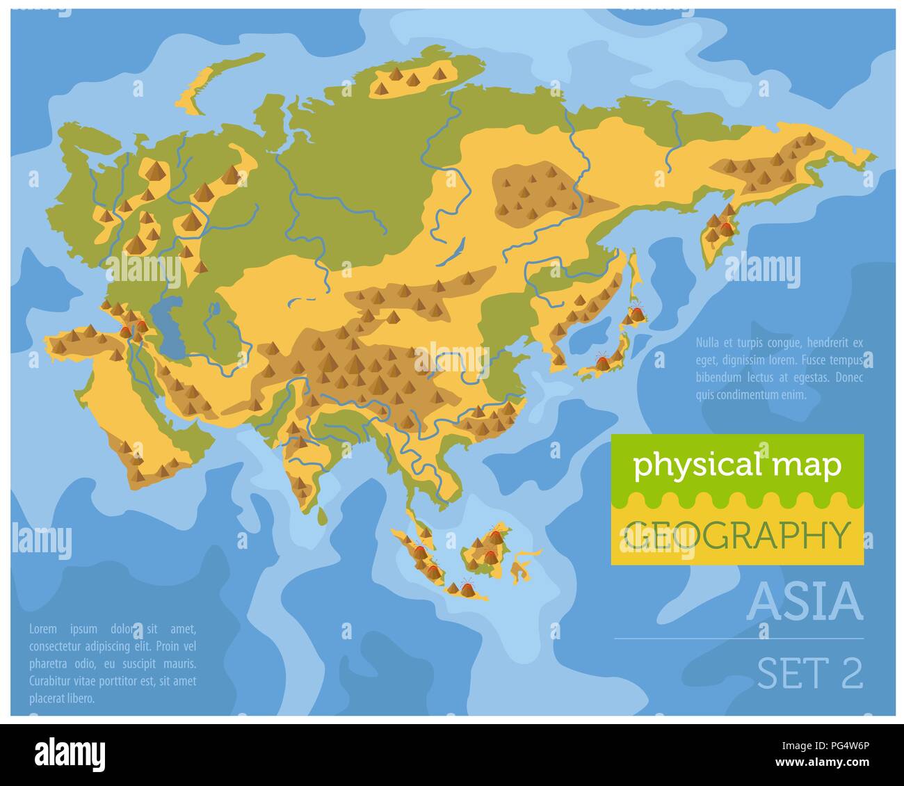 Appartamento Asia mappa fisica degli elementi del costruttore sulla superficie dell'acqua. Costruire la propria geografia infographics collection. Illustrazione Vettoriale Illustrazione Vettoriale