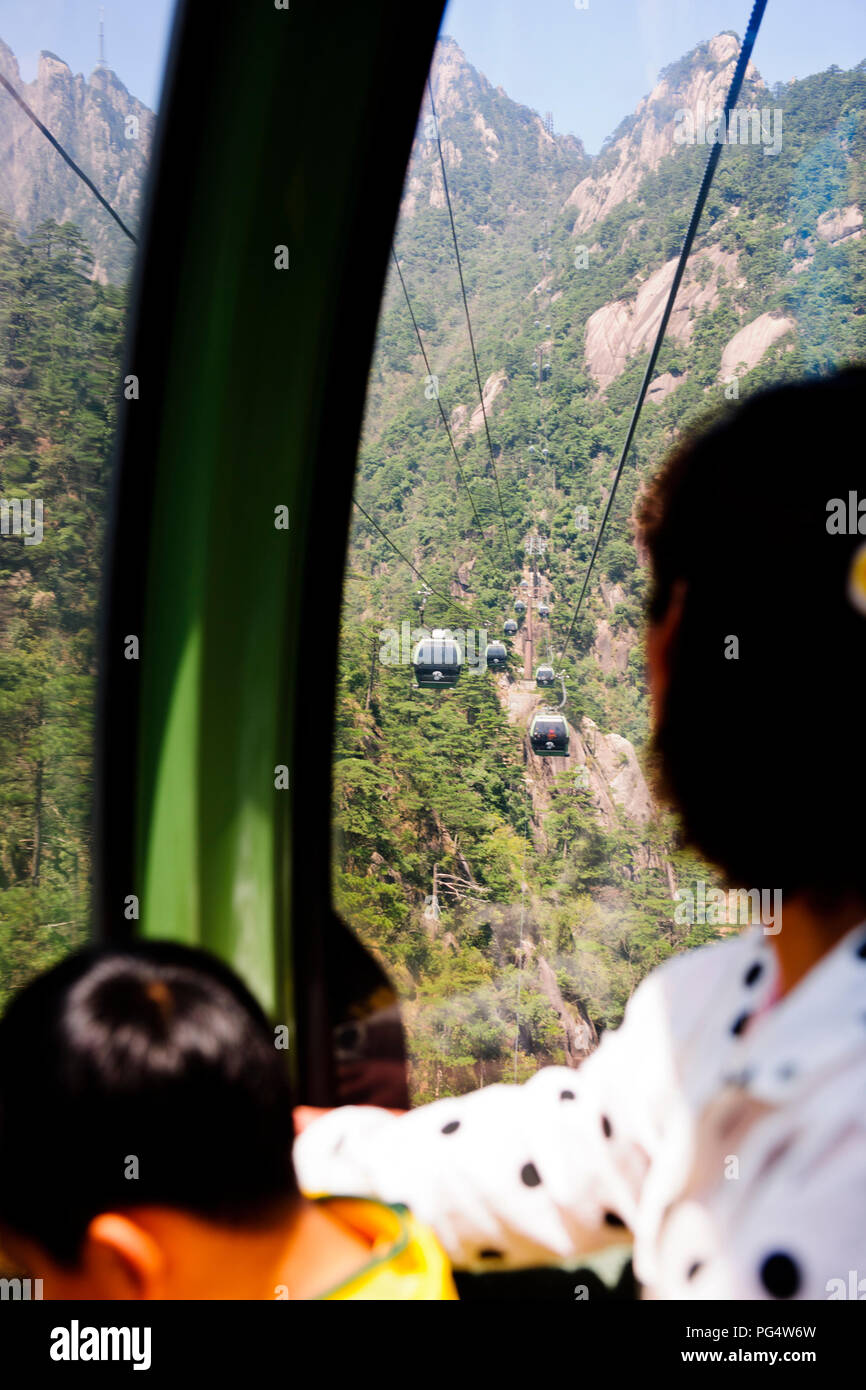 Twisted pini,nuvole,Pinacles,Scogliere,RocksYellow montagne,Huang Shan,Jaingxi provincia,Cina,PRC,Repubblica Popolare di Cina Foto Stock