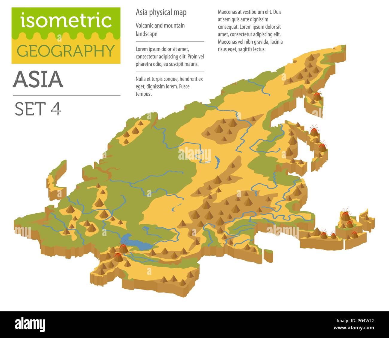 Isometrica, 3d Asia cartina fisica costruttore elementi isolati su bianco. Costruire la propria geografia infographics collection. Illustrazione Vettoriale Illustrazione Vettoriale