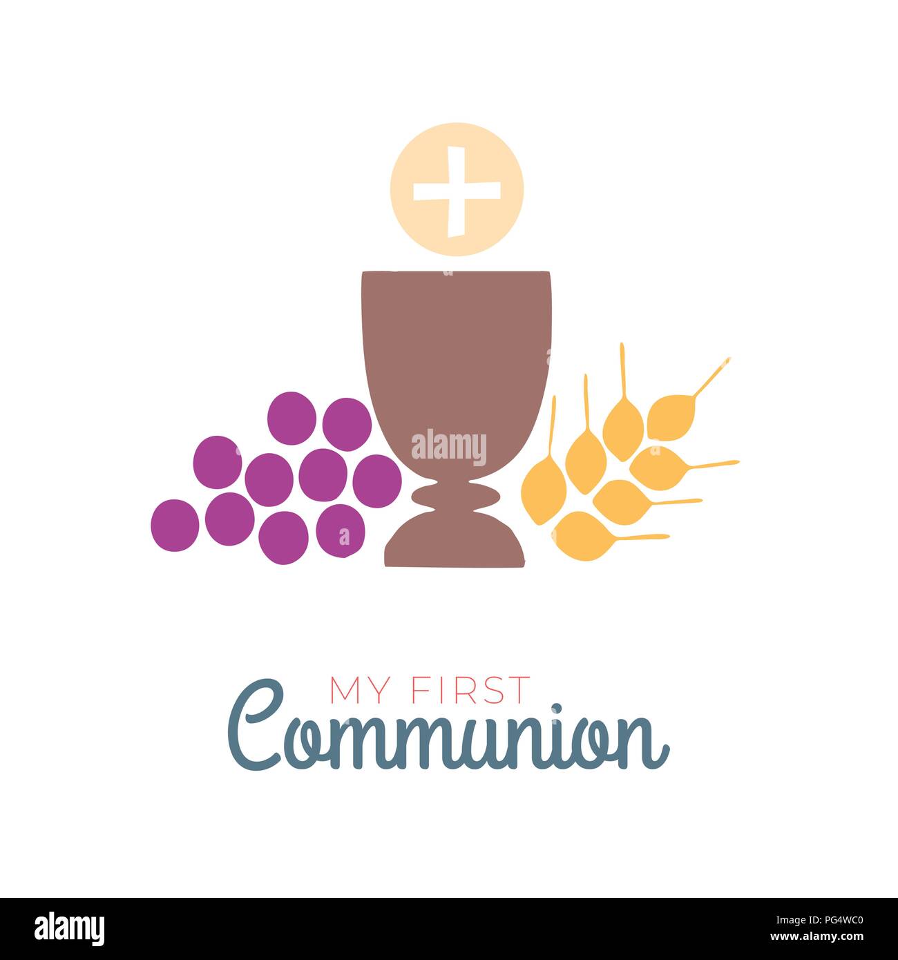 La prima comunione dei simboli per una bella gara di design. Chiesa e comunità cristiana profilo piatto icone. Illustrazione Vettoriale