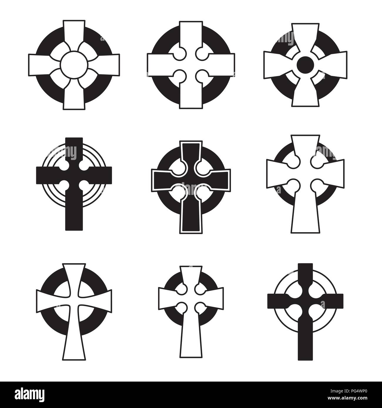 Serie di croci celtiche per i religiosi di design. Irlandese, scozzese celtic segno a forma di croce collezione. Illustrazione Vettoriale