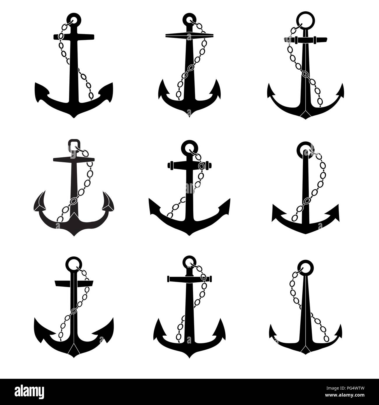 Ancora Con Catena Set Di Icone Marine E Gli Emblemi Nautico Collezione Immagine E Vettoriale Alamy