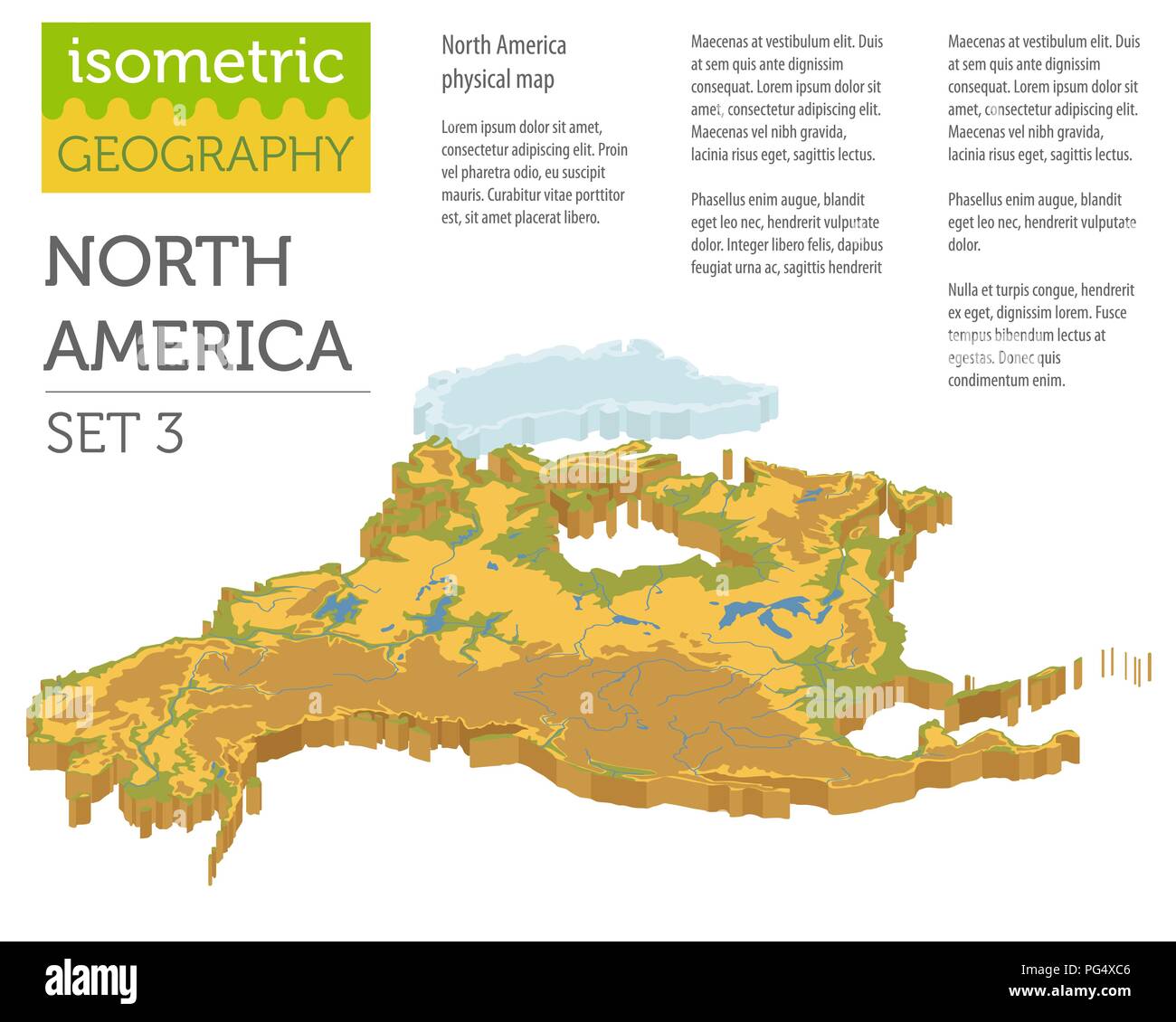 Isometrica, 3d America del Nord fisica degli elementi della mappa. Costruire la propria geografia info collezione grafica. Illustrazione Vettoriale Illustrazione Vettoriale
