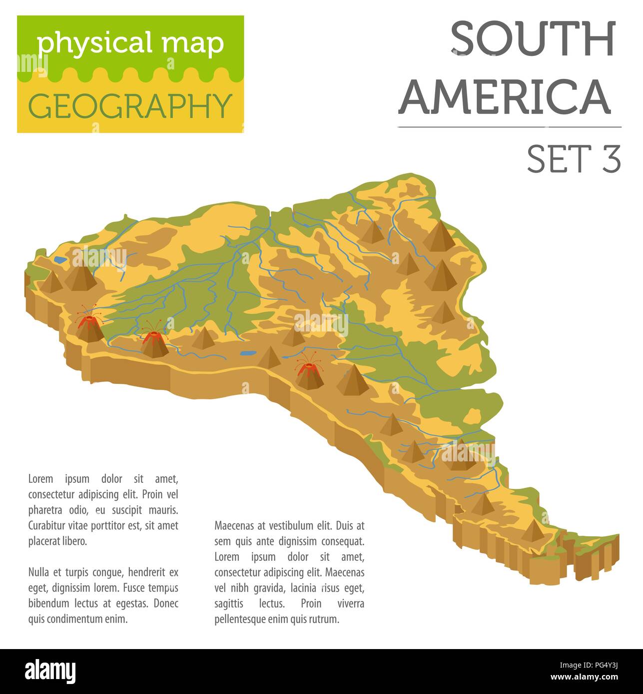 Isometrica, 3d America del Sud fisica degli elementi della mappa. Costruire la propria geografia info collezione grafica. Illustrazione Vettoriale Illustrazione Vettoriale