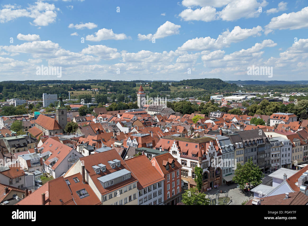 Vista panoramica della città vecchia, Ravensburg, Baden-Wuerttemberg, Germania Foto Stock