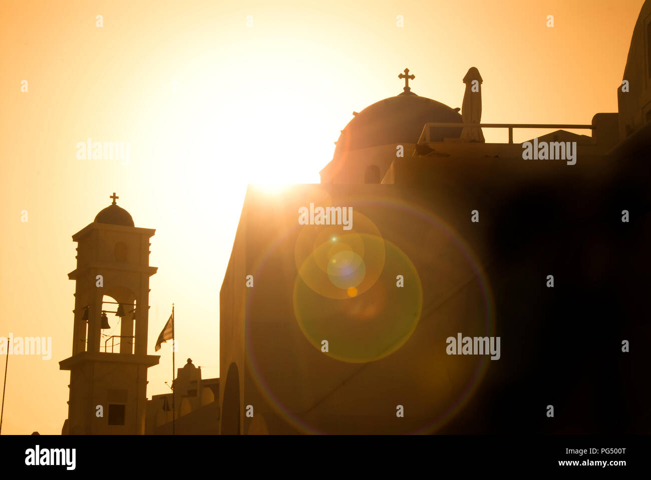 Santorini Imerovigli Anastasi chiesa tramonto Foto Stock