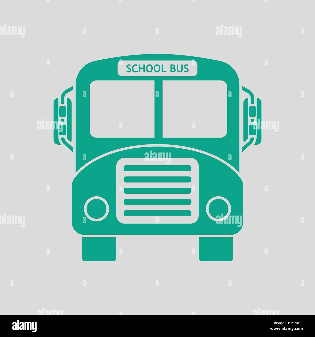 Scuola bus icona. Sfondo grigio con verde. Illustrazione Vettoriale. Illustrazione Vettoriale