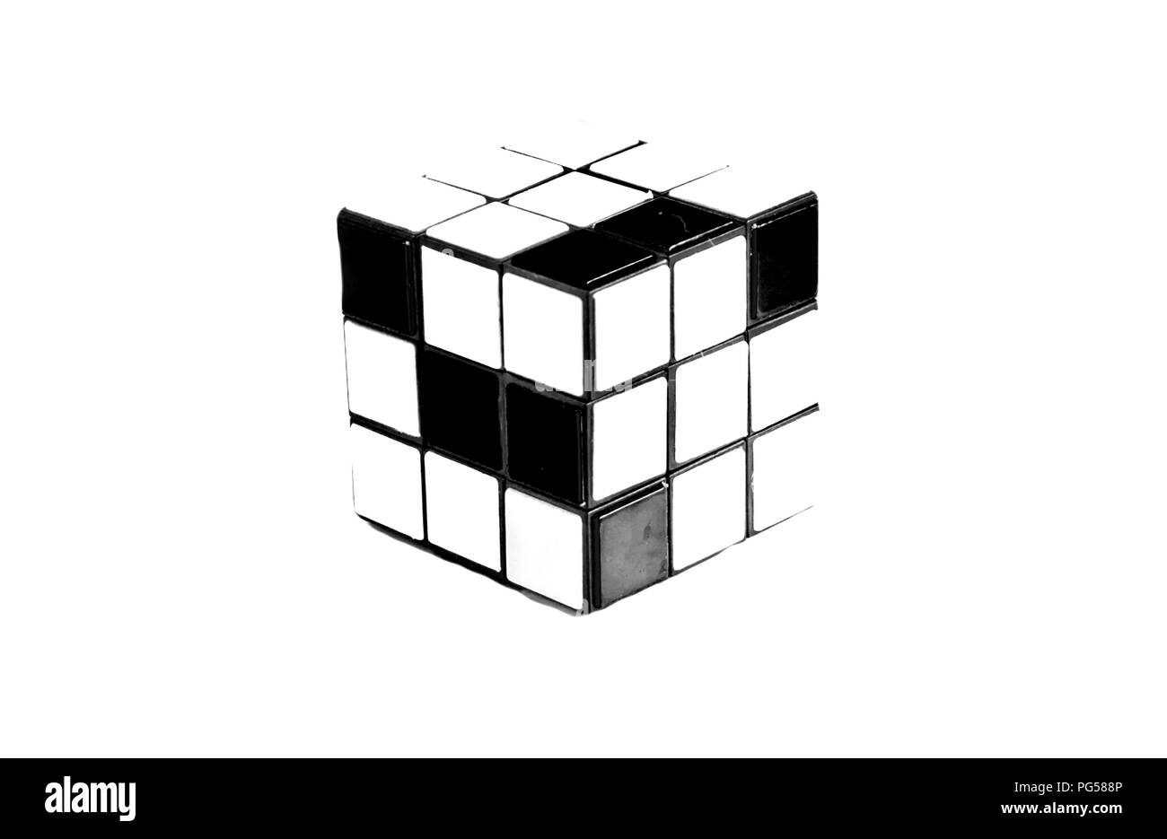 La piegatura a cubo multicolore isolato. Stile: astrazione, illustrazione, monocromatica, neon. Foto Stock