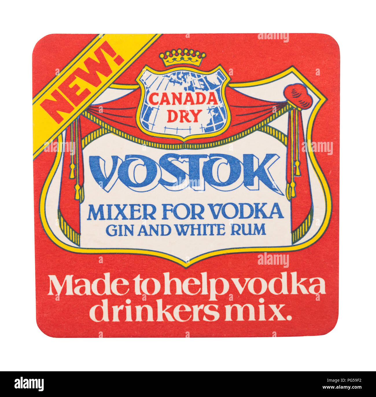 LONDON, Regno Unito - 22 agosto 2018: Canada Dry Vostok carta mat coaster isolati su sfondo bianco. Foto Stock