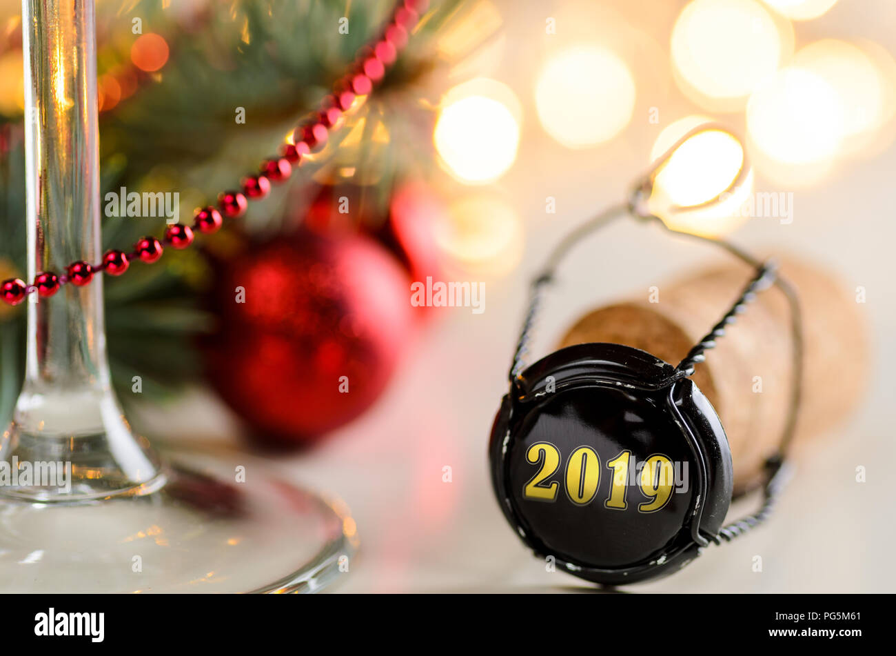 Natale o Capodanno vino spumante cork Foto Stock