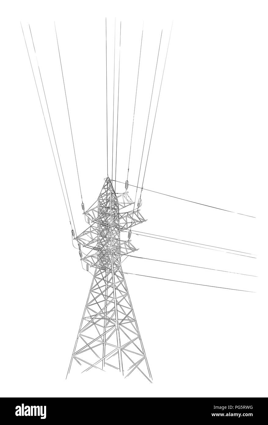 Mano bozzetto di torre elettrico su bianco Illustrazione Vettoriale
