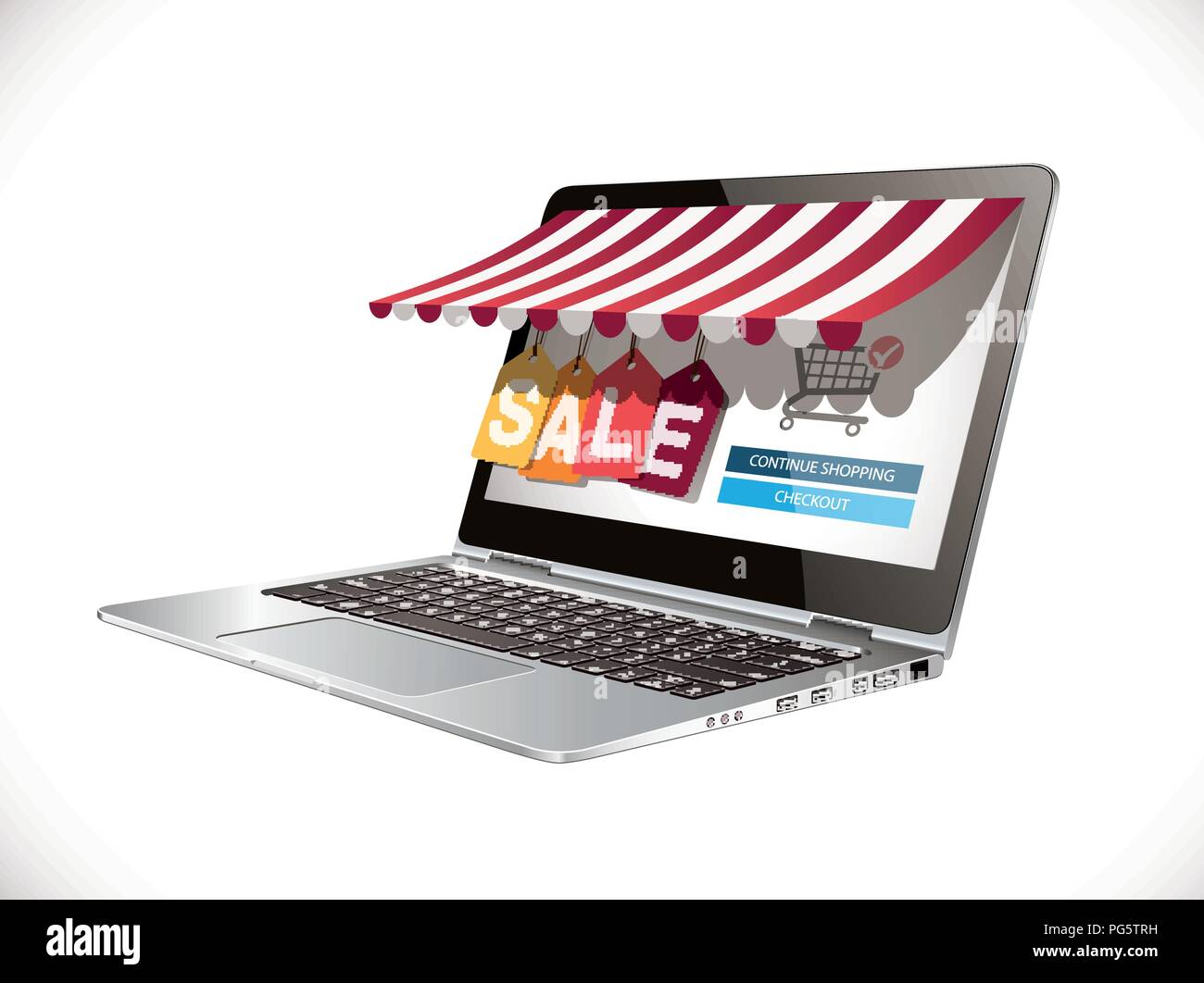 Laptop come marketplace - computer e-commerece concetto - grande vendita Illustrazione Vettoriale