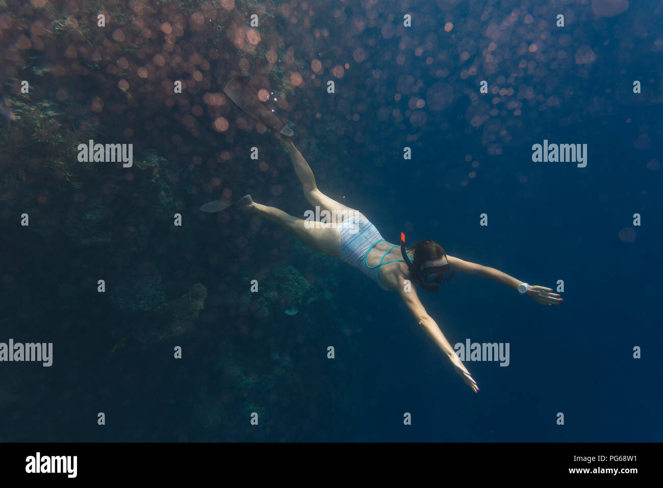 Indonesia, Bali, giovane donna snorkeling Foto Stock