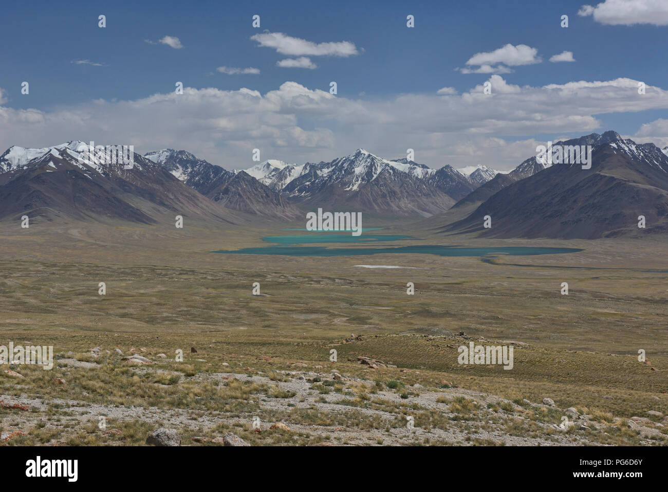 Esaminando la grande gamma di Pamir dell Afghanistan dal lago Zorkul, Tagikistan Foto Stock