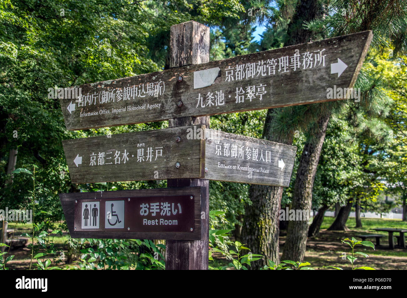 Le direzioni firmare con il protocollo di Kyoto in ufficio Casa imperiale agenzia e ingresso il Palazzo Imperiale di Kyoto e ufficio informazioni e la sala di riposo a Kyoto in Giappone Foto Stock
