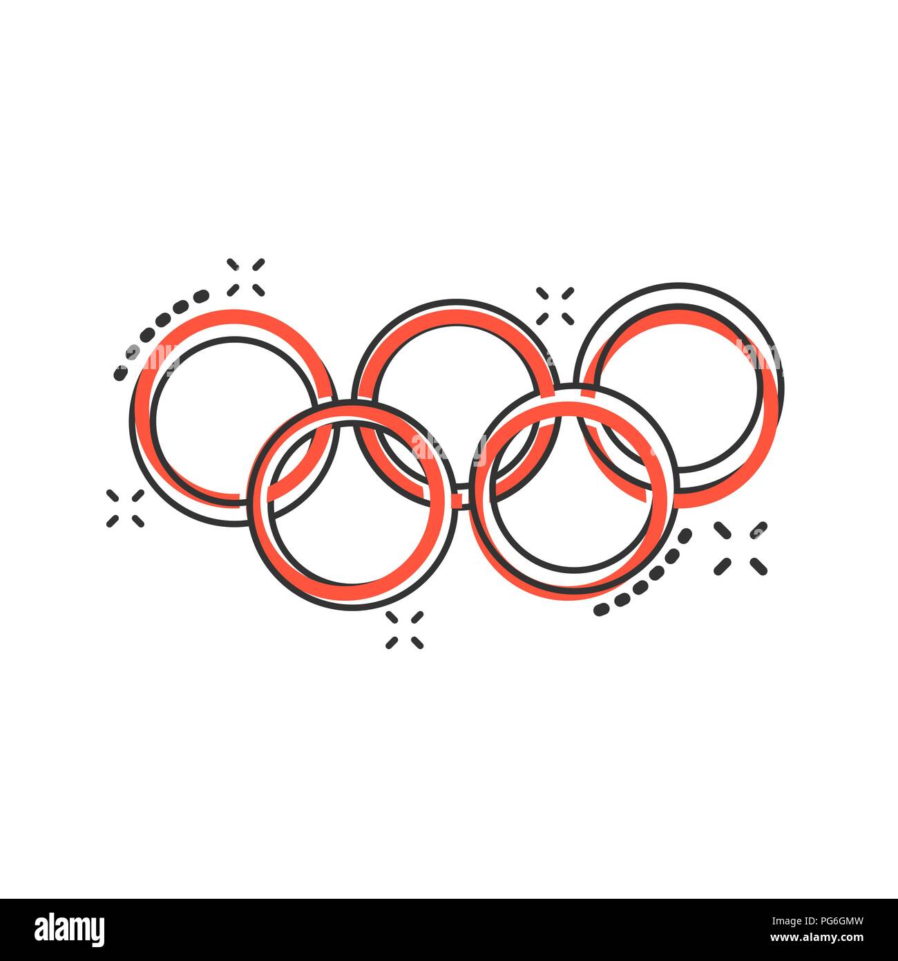 Vector cartoon giochi olimpici anelli icona in stile fumetto. Illustrazione olimpiade pittogramma. Olympic business effetto splash concept. Illustrazione Vettoriale