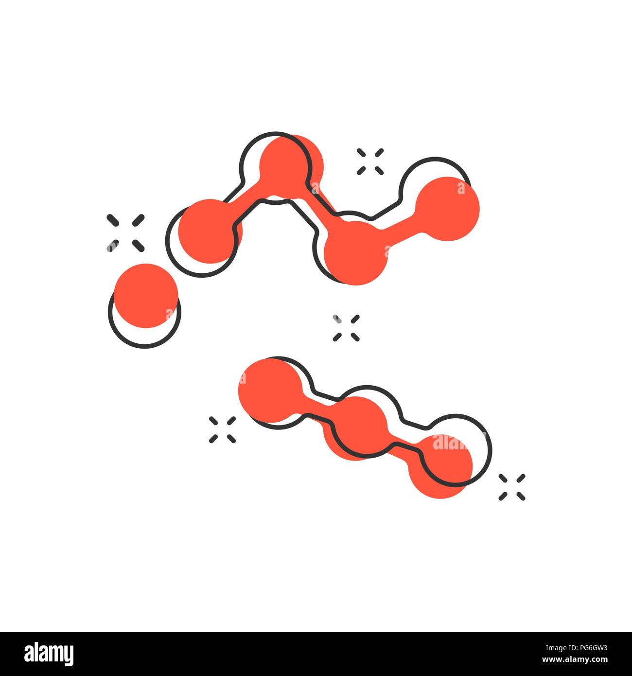 Il vettore di DNA cartoon icona in stile fumetto. Medecine molecola concetto illustrazione pittogramma. Il Dna di business effetto splash concept. Illustrazione Vettoriale