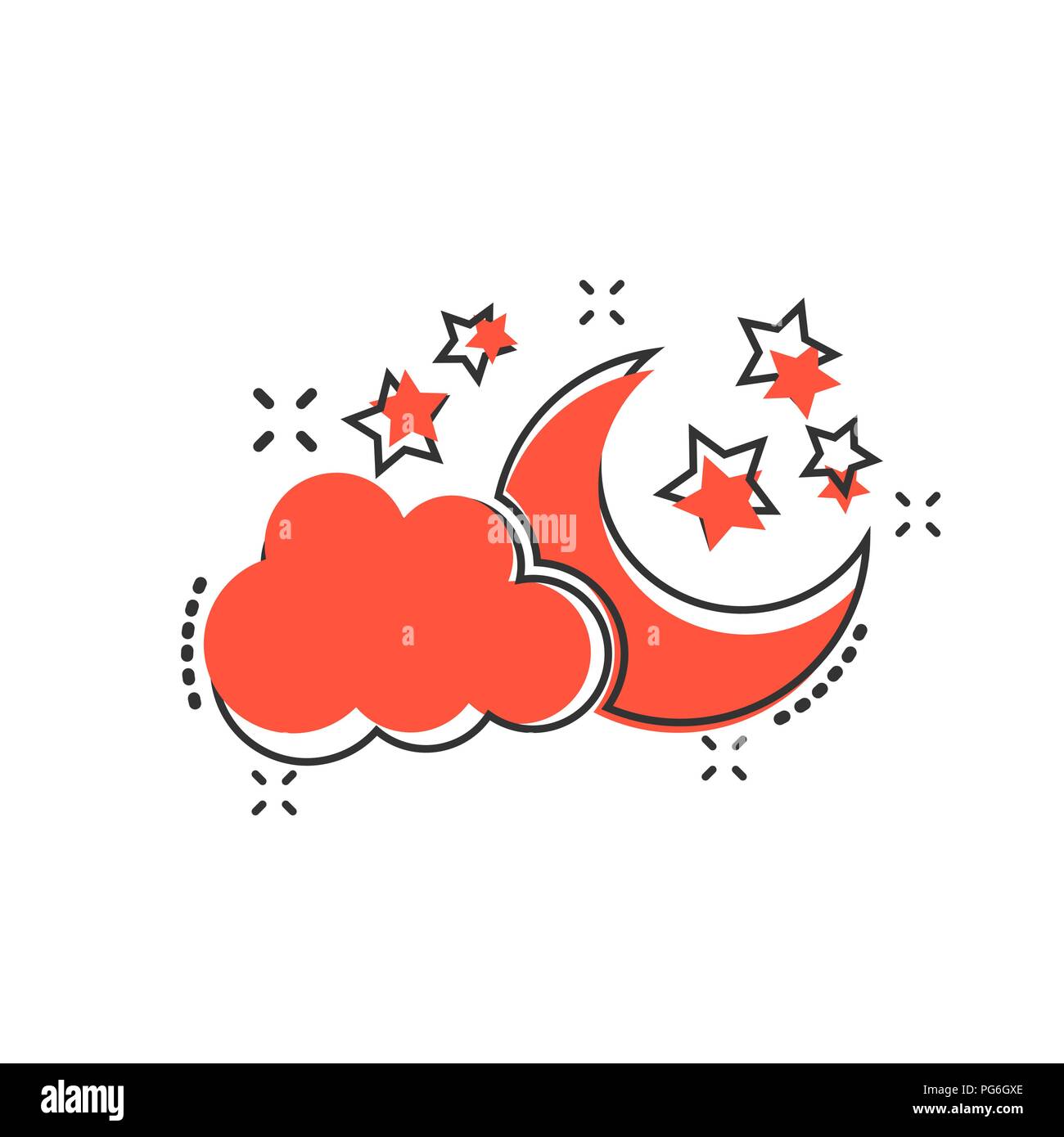 Vector cartoon la luna e le stelle con zolle icona in stile fumetto. Concetto notturna illustrazione pittogramma. Il Cloud, moon business effetto splash concept. Illustrazione Vettoriale