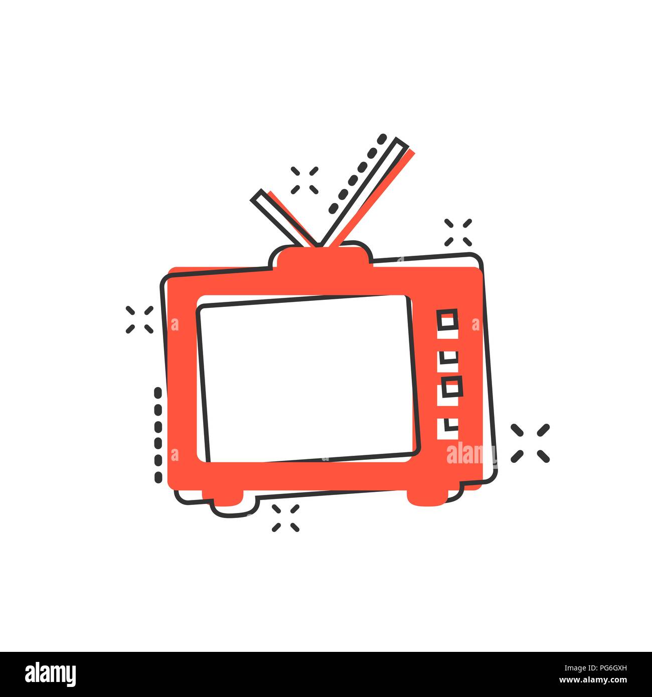 Vector cartoon retrò schermo tv icona in stile fumetto. Il vecchio concetto di televisione illustrazione pittogramma. Tv display business effetto splash concept. Illustrazione Vettoriale