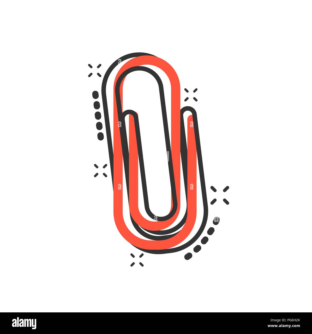 Vector cartoon clip di carta icona allegato in stile fumetto. Concetto di graffetta illustrazione pittogramma. Per allegare un file business effetto splash concept. Illustrazione Vettoriale