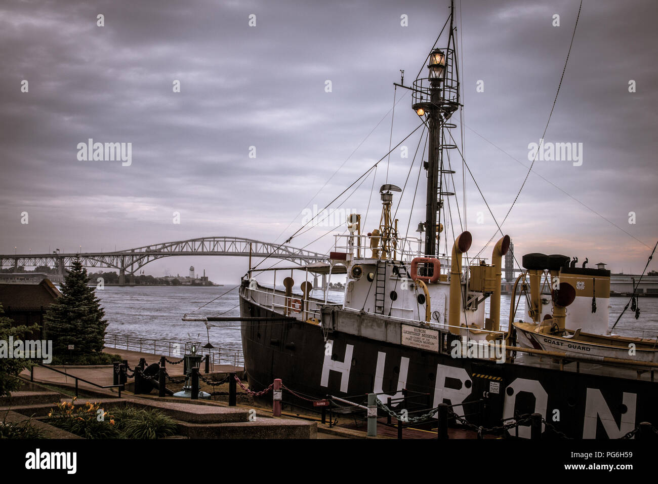 Port Huron, Michigan, Stati Uniti d'America - 24 Luglio 2018: la storica Huron lightship museo sul lungomare del centro di Port Huron, Michigan. Foto Stock