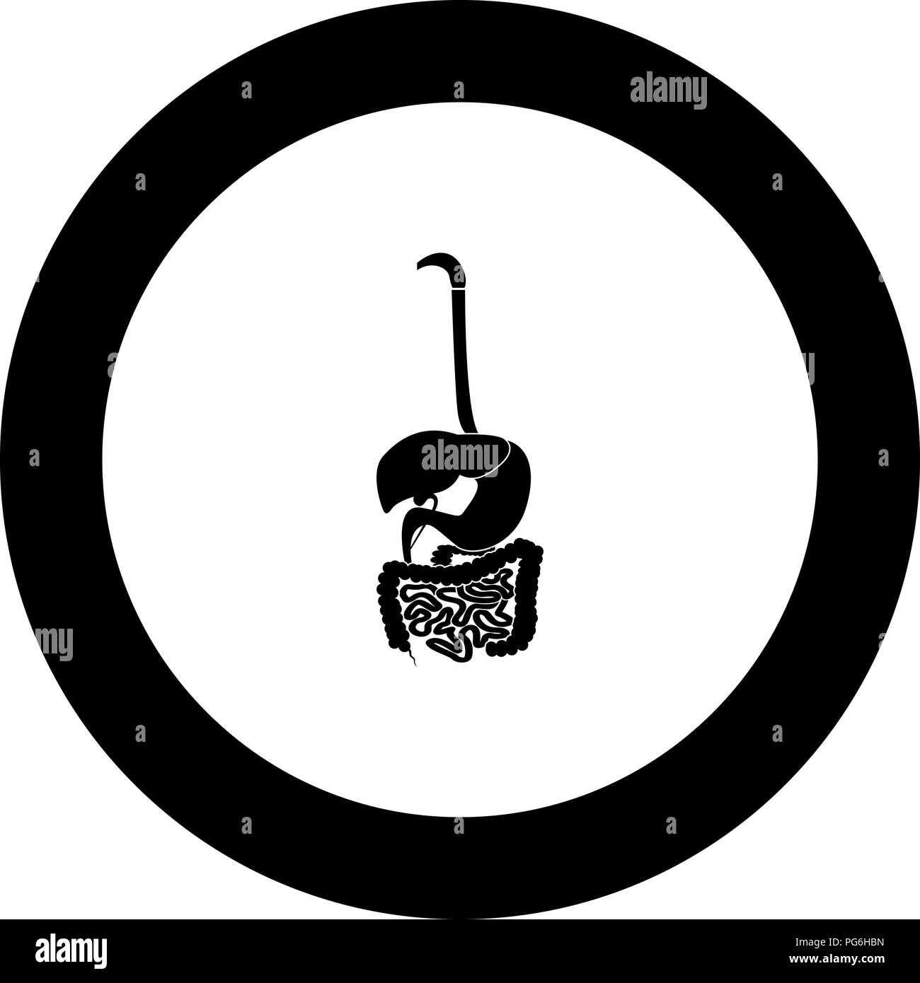Sistema digestivo icona di colore nero in tondo tondo vettore I Illustrazione Vettoriale