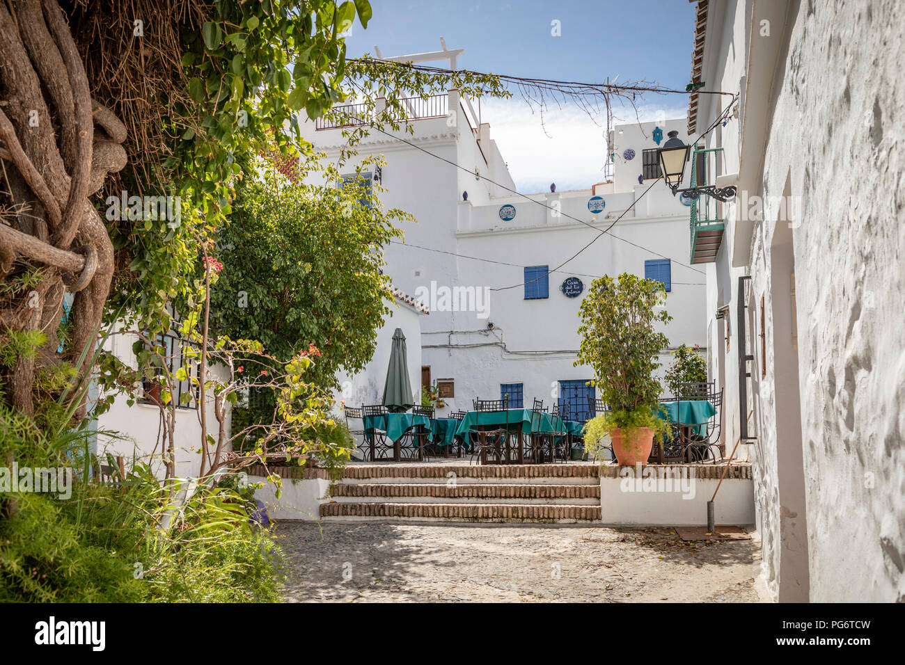 Street view in Frigiliana, Andalucía, Spagna, Europa Foto Stock