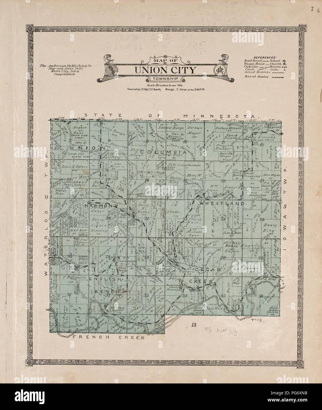 Atlas di Allamakee County, Iowa - contenente le mappe di township della contea, mappe di stato, gli Stati Uniti e il mondo gli agricoltori directory, analisi del sistema degli Stati Uniti per le indagini di terra. Foto Stock