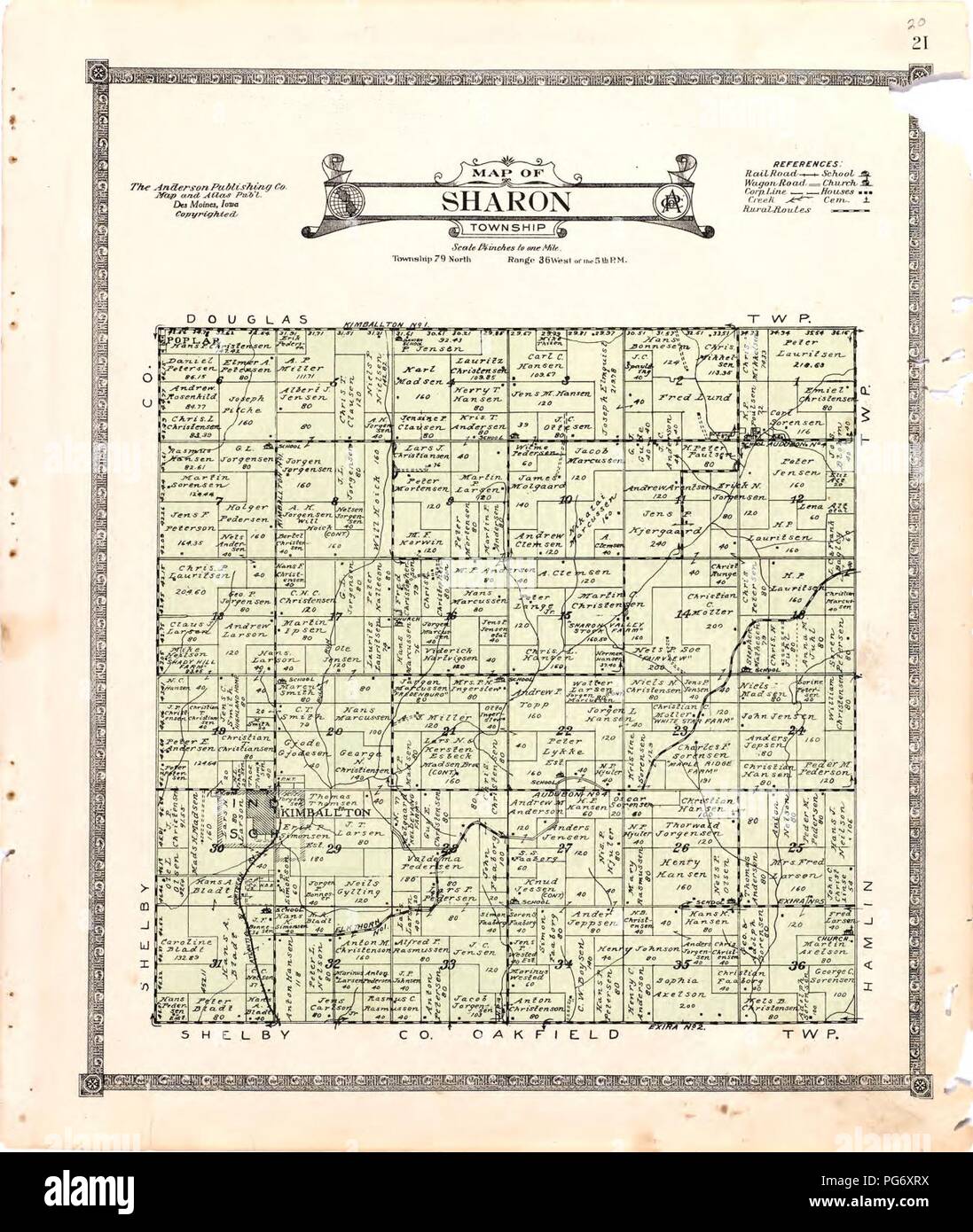 Atlante della contea di Audubon, Iowa - contenente le mappe di township della contea, mappe di stato, gli Stati Uniti e il mondo gli agricoltori directory, analisi del sistema degli Stati Uniti per le indagini di terra. Foto Stock