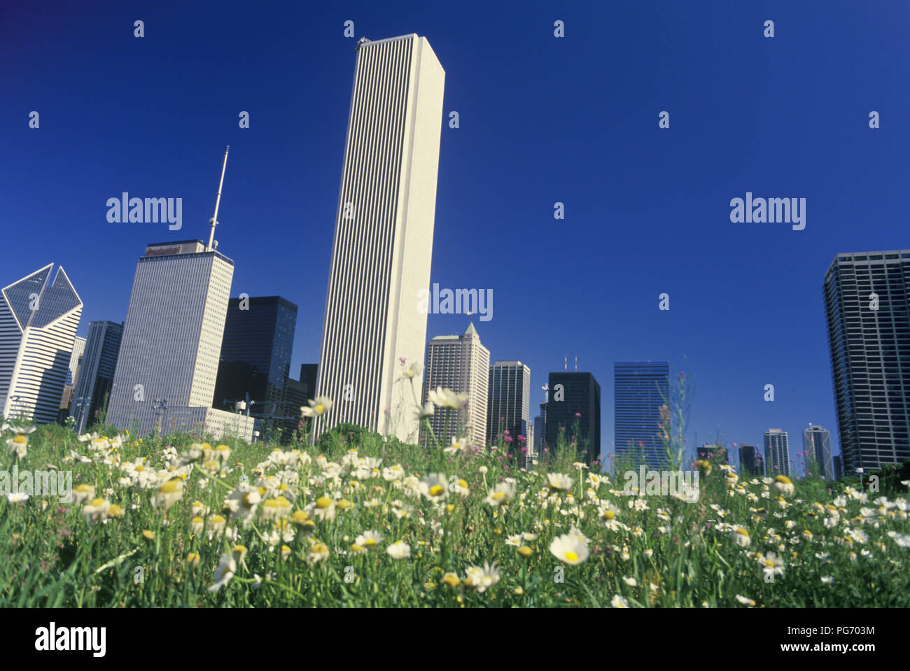 Storico 1988 GRANT PARK skyline di Chicago, Illinois, Stati Uniti d'America Foto Stock