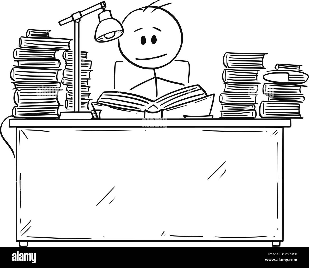 Cartoon di studente di lettura o di apprendimento da prenotare Illustrazione Vettoriale