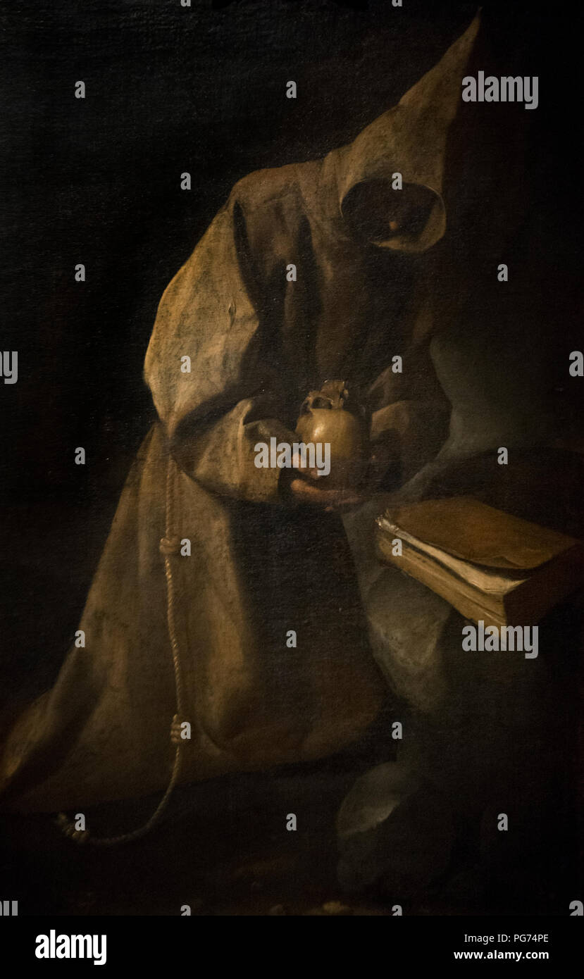 Francisco de Zurbaran - Monje meditando (monaco medita) 1632 Foto Stock