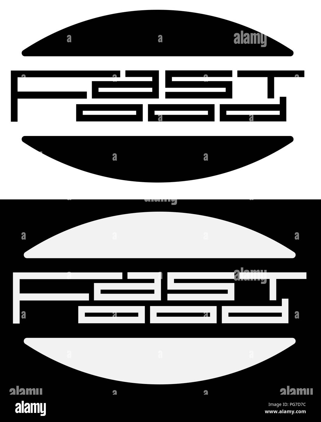 Iscrizione fast food con metà del bun minimalismo logo creativo Illustrazione Vettoriale