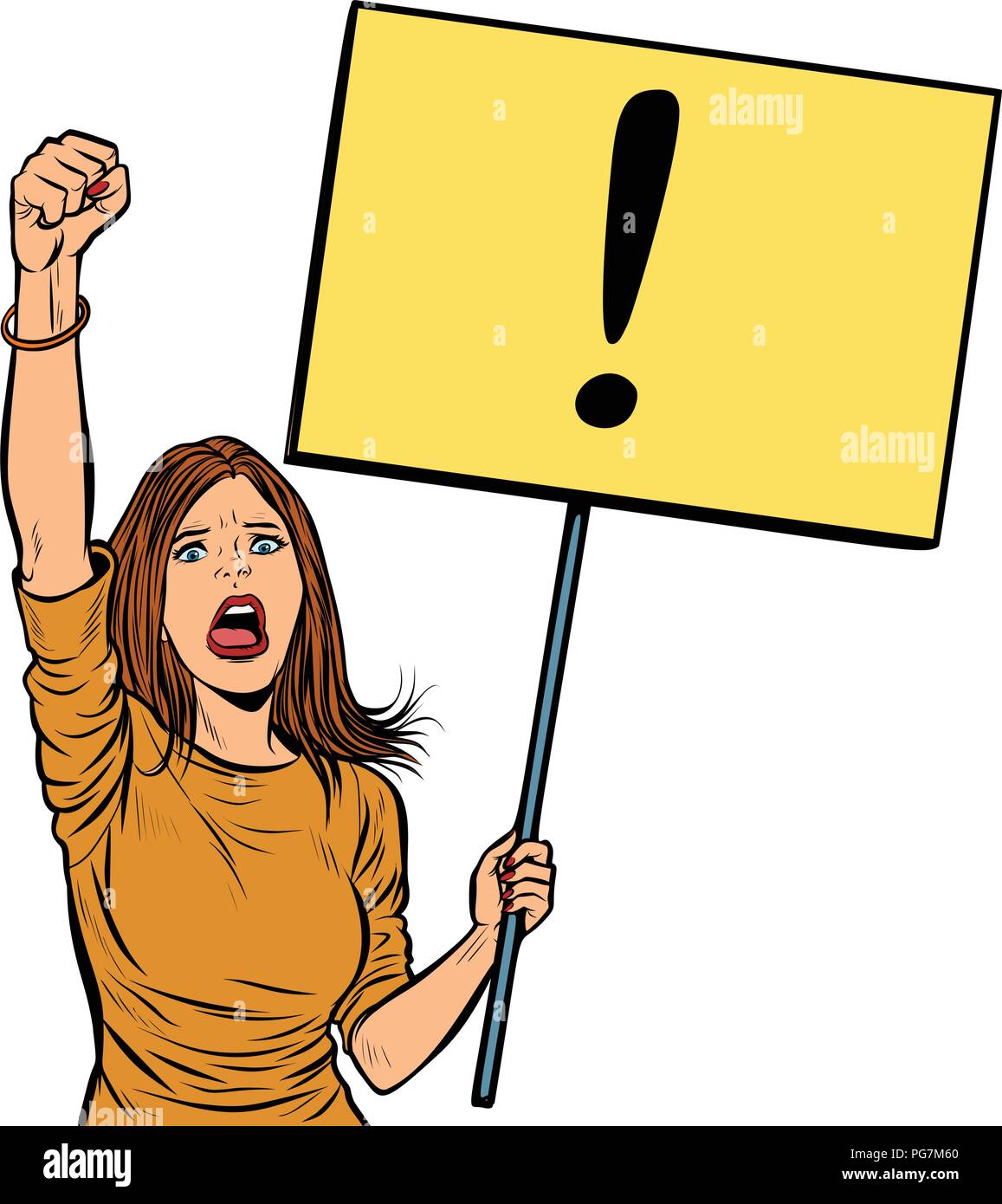 Donna che protestavano con un poster Illustrazione Vettoriale