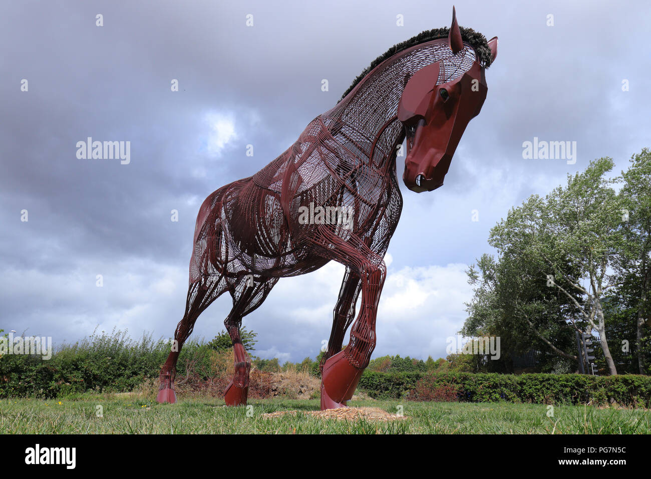 Il War Horse War Memorial Sculpture in Featherstone , West Yorkshire per ricordare il 353 persone che sono morte durante il WW1 dalla città. Foto Stock