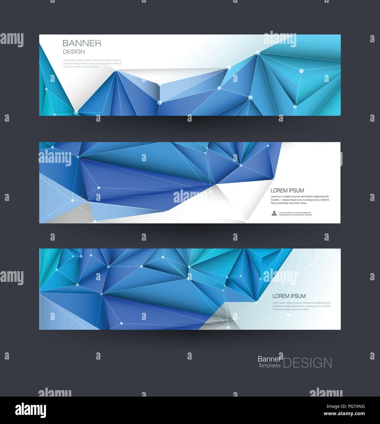 Le molecole di astratta banner impostato con la linea, geometrica poligono. Vector design rete di sfondo. La scienza moderna, la chimica concetto tecnologico Illustrazione Vettoriale