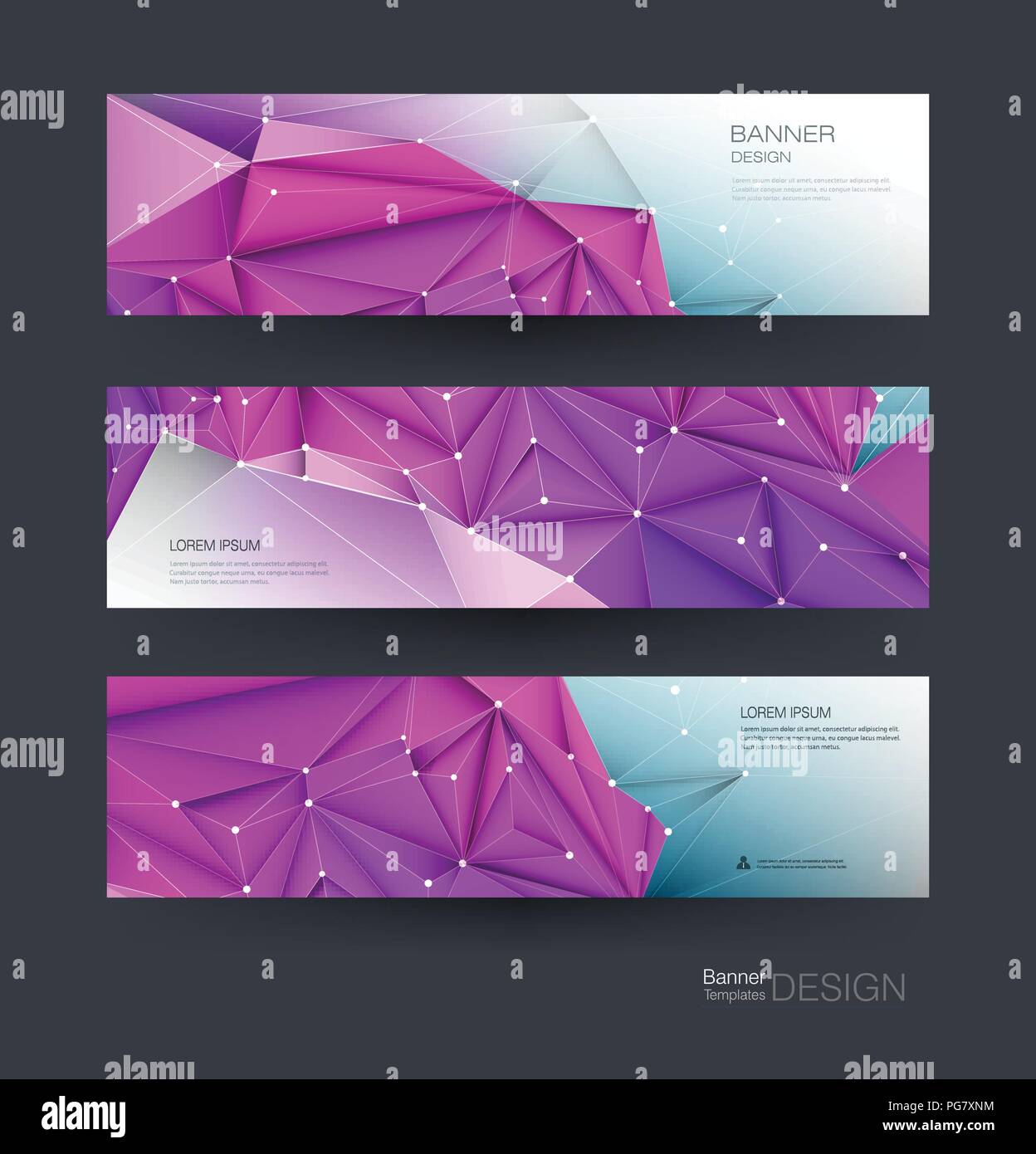 Le molecole di astratta banner impostato con la linea, geometrica poligono. Vector design rete di sfondo. La scienza moderna, la chimica concetto tecnologico Illustrazione Vettoriale