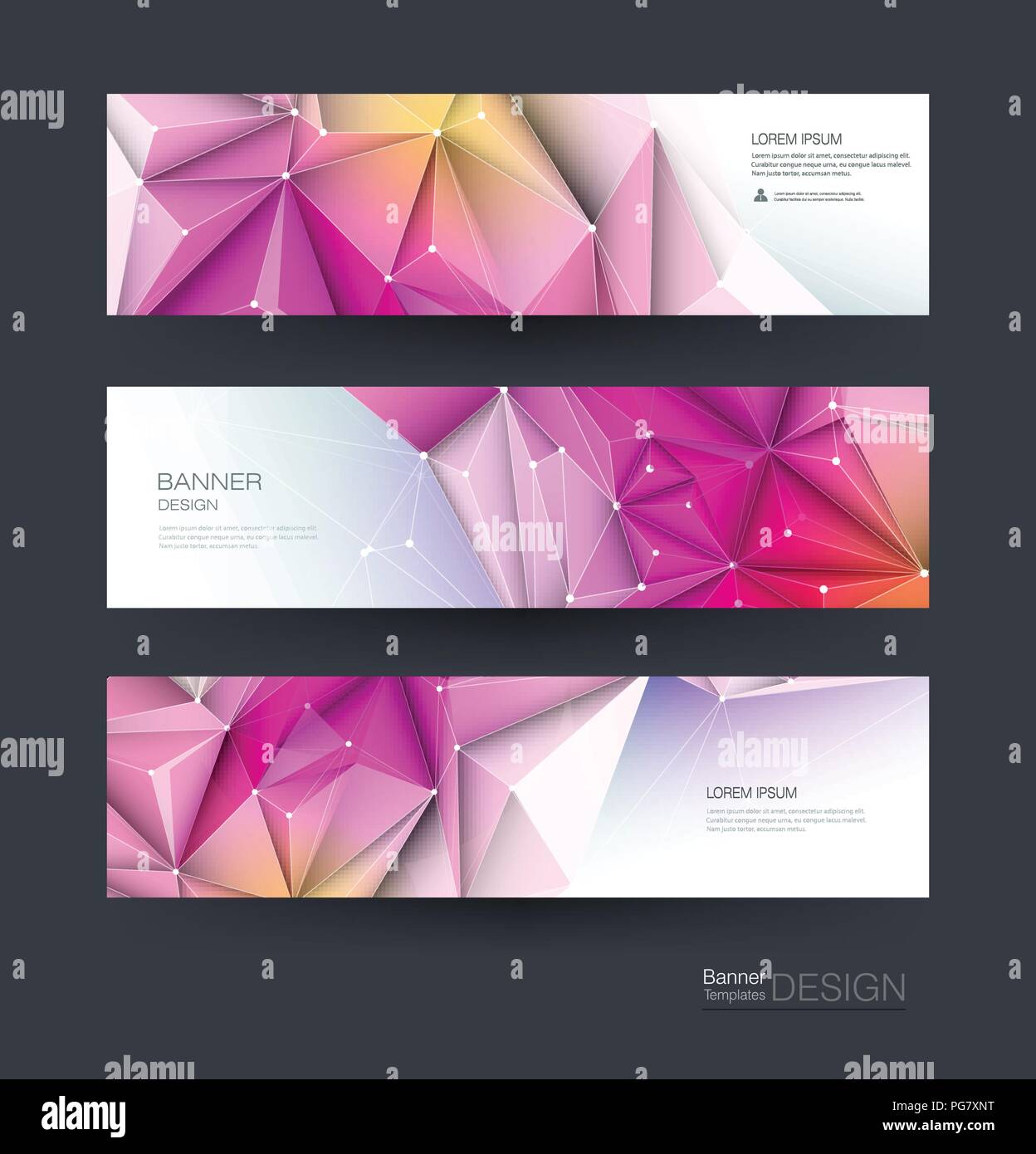 Le molecole di astratta banner impostato con la linea, geometrica poligono. Vector design rete di sfondo. La scienza moderna, la chimica concetto tecnologico Illustrazione Vettoriale