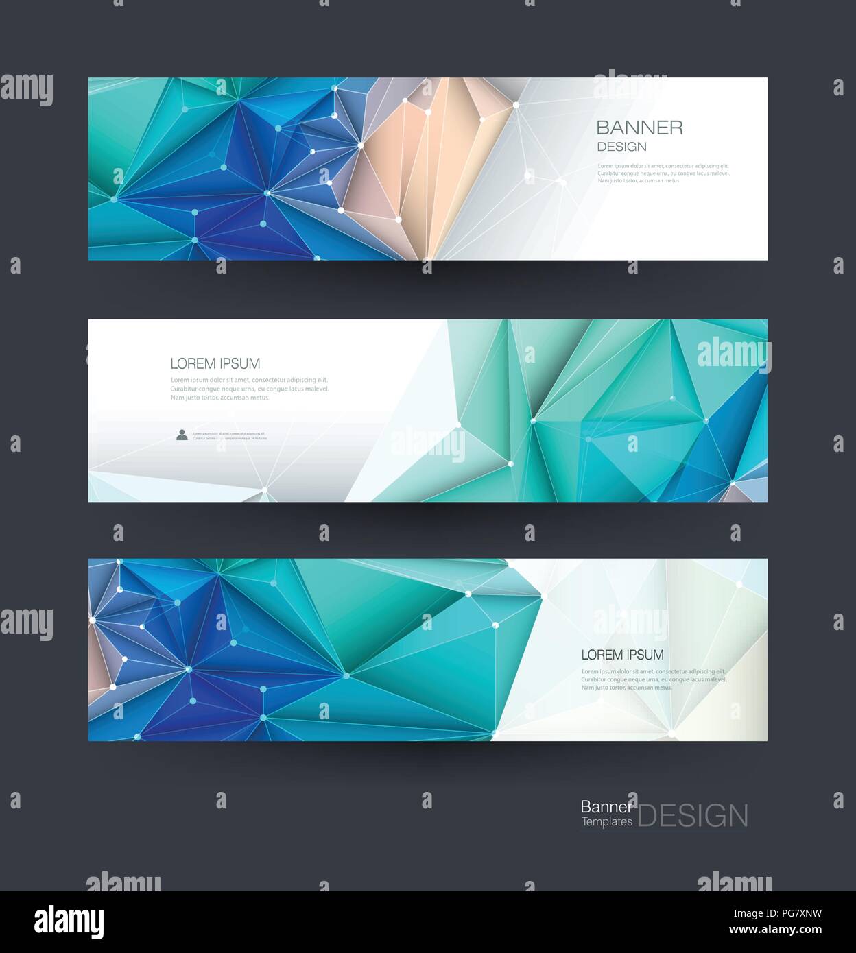 Le molecole di astratta banner impostato con la linea, geometrica poligono. Vector design rete di sfondo. La scienza moderna, la chimica concetto tecnologico Illustrazione Vettoriale