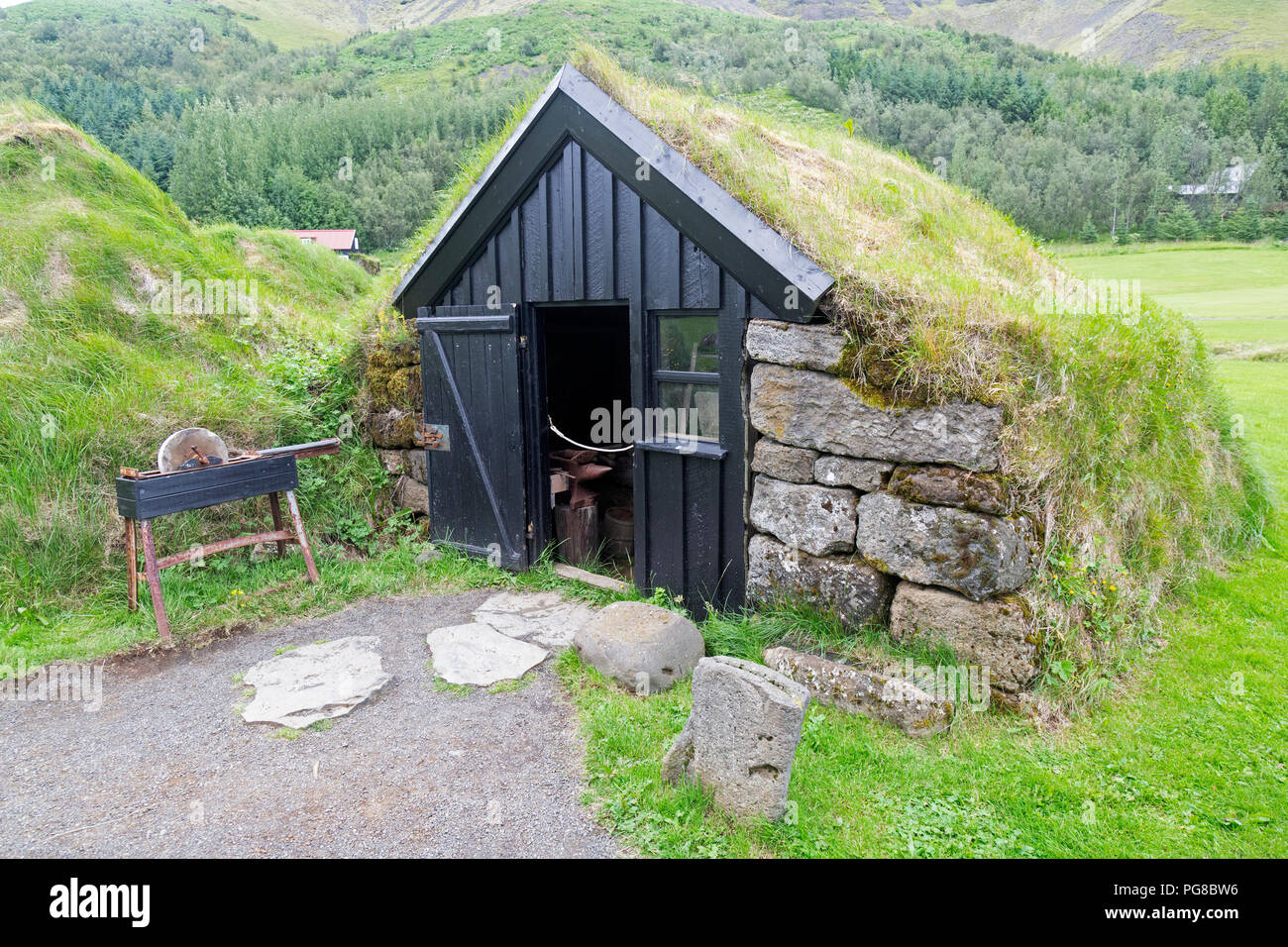 Edifici al Museo Skogar in Islanda. Essa ha un patrimonio culturale raccolta di 15.000 artefatti regionale in 6 edifici storici e musei 3. Foto Stock