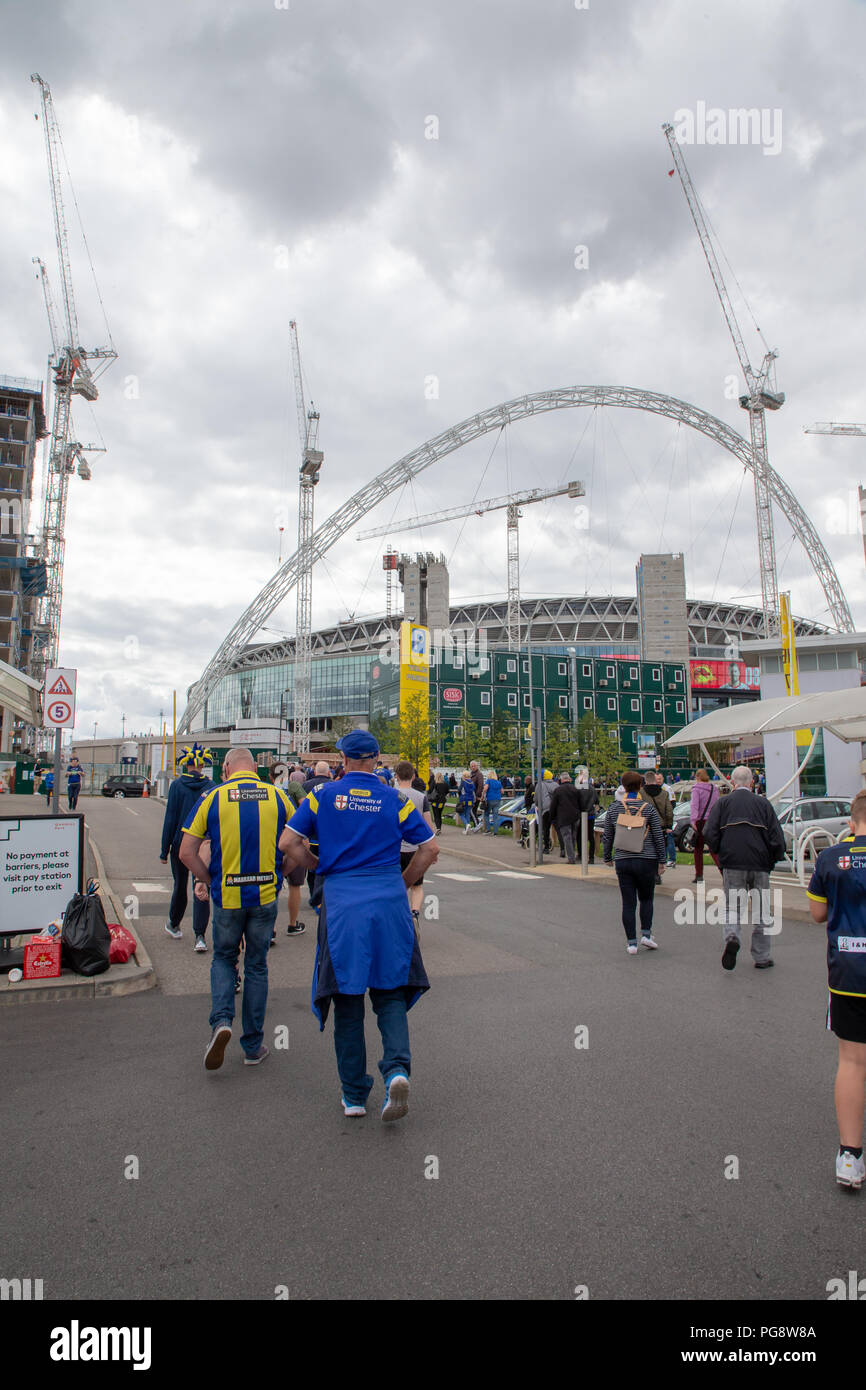 Lo stadio di Wembley, Londra, Regno Unito. Sabato 25 Agosto 2018 - Il 117stadiazione della Ladbrokes Challenge Cup Rugby League finale allo stadio di Wembley tra Warrington Lupi (Filo) e catalano draghi. Entrambe le squadre giocano in Super League Credito: John Hopkins/Alamy Live News Foto Stock