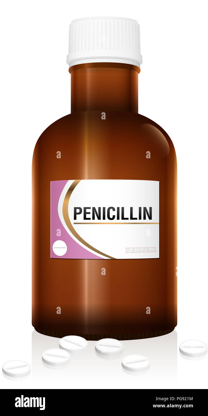 La penicillina - farmaceutico falsa bottiglia su sfondo bianco. Foto Stock