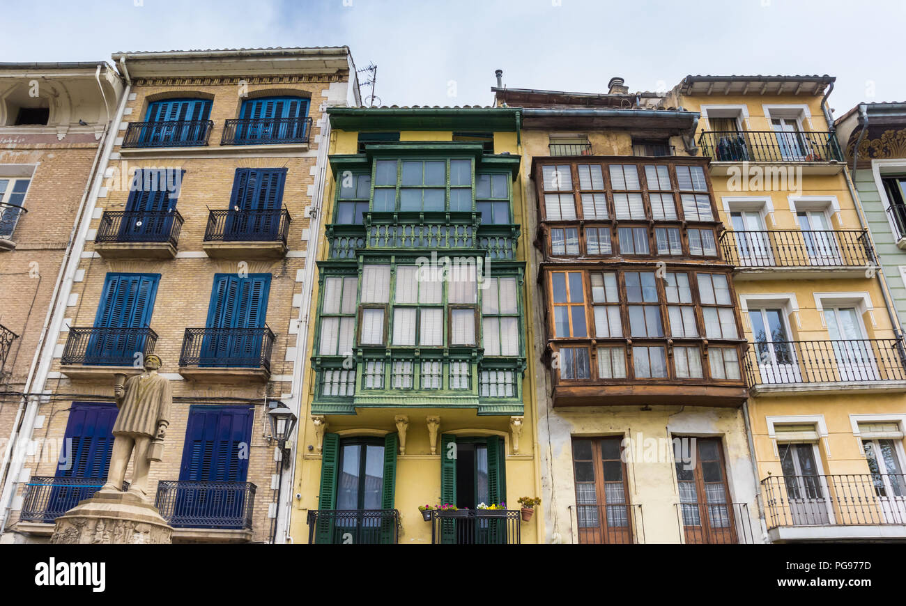 Tipiche Case di Navarra con finestre a bovindo in Estella, Spagna Foto Stock