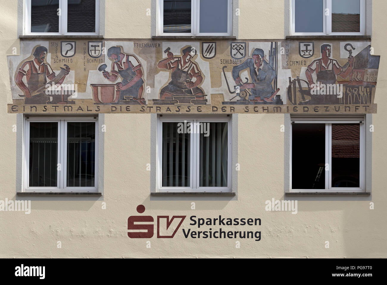 Casa dipinta di facciata, città vecchia, Wangen, Allgaeu, Baden-Wuerttemberg, Germania Foto Stock