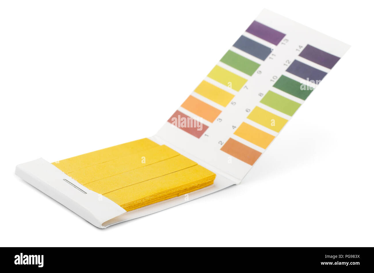 Al tornasole PH strisce di prova e dei campioni di colore isolato su bianco Foto Stock