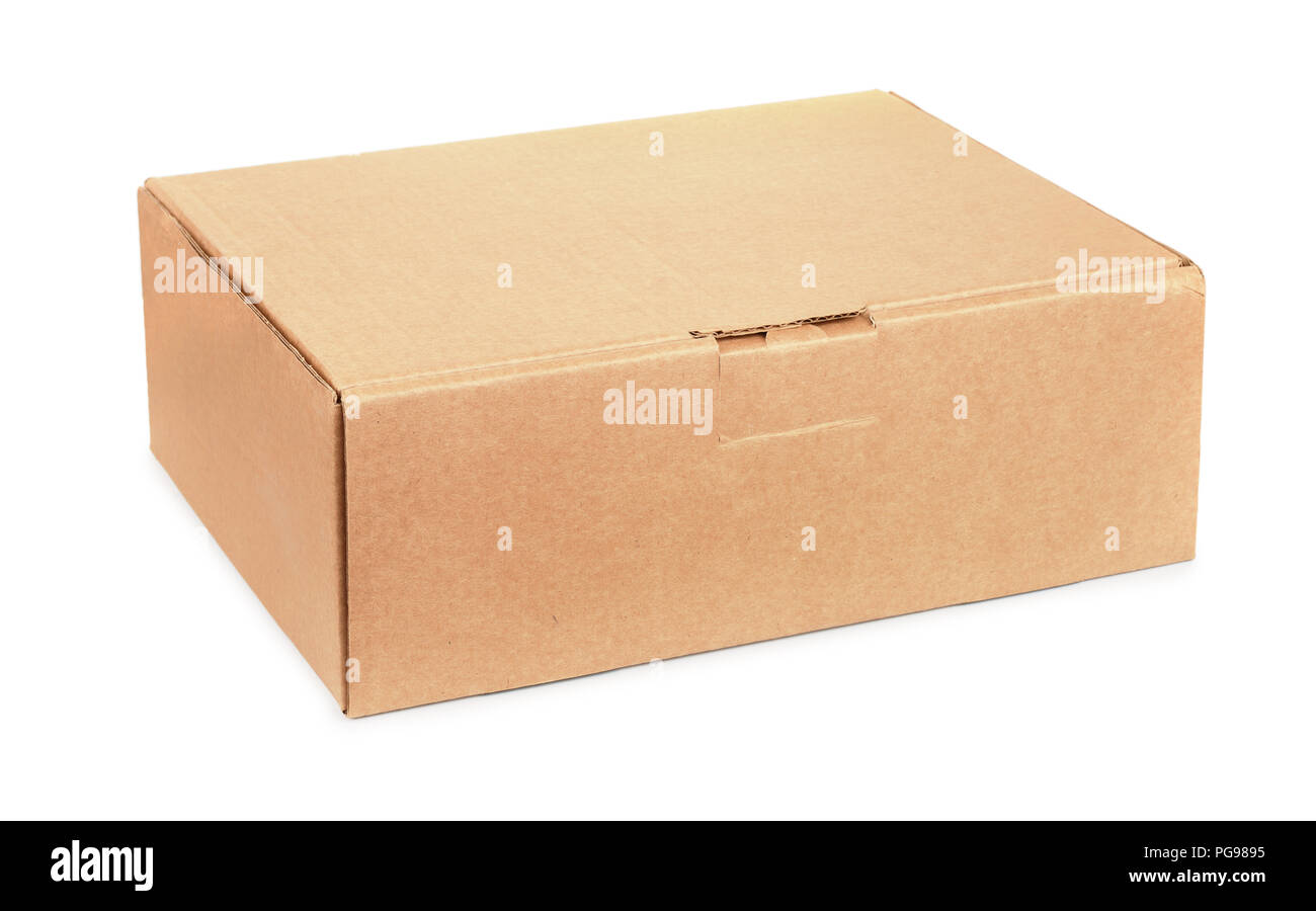 Chiuso marrone scatola di cartone isolato su bianco Foto Stock
