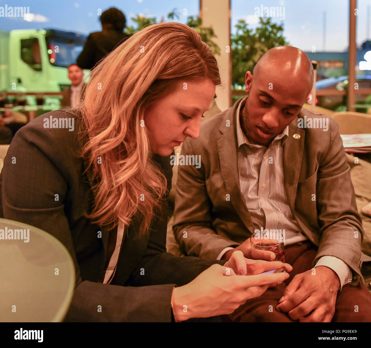 Stati Uniti Dipartimento di Stato personale a prepararsi per le riunioni tra il Presidente Trump e il Presidente russo Putin a Helsinki in Finlandia, 15 luglio, 2018. Foto Stock