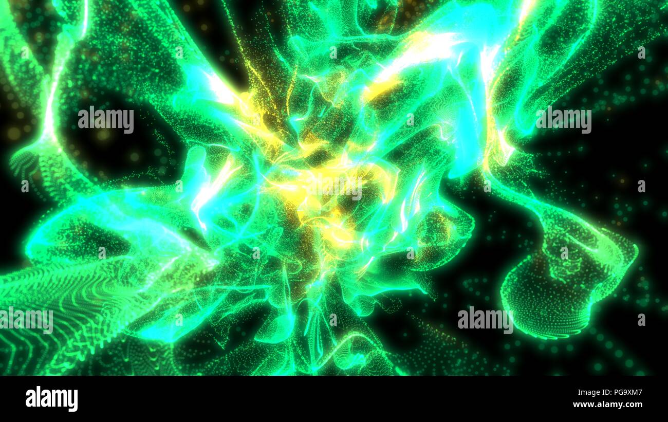 Concettuale astratto di verde quantum scape. 3d illustrazione Foto Stock